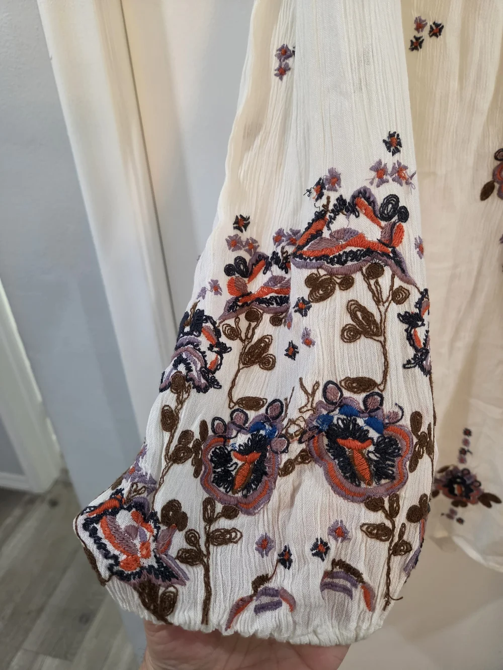 Free People Cream Long Sleeve Embroidered Boho Dress